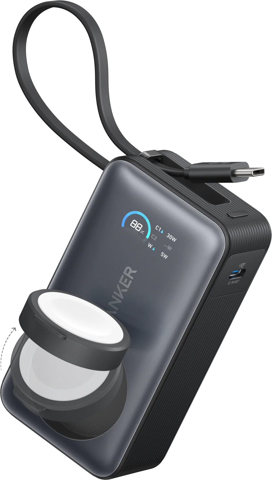Anker MagGo Langaton Ulkoinen Akku, 10000mAh, 35W, PD + QI, 1 x QI - 2 x USB-C, Musta A1657011