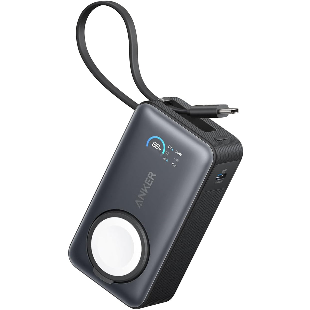 Anker MagGo Langaton Ulkoinen Akku, 10000mAh, 35W, PD + QI, 1 x QI - 2 x USB-C, Musta A1657011