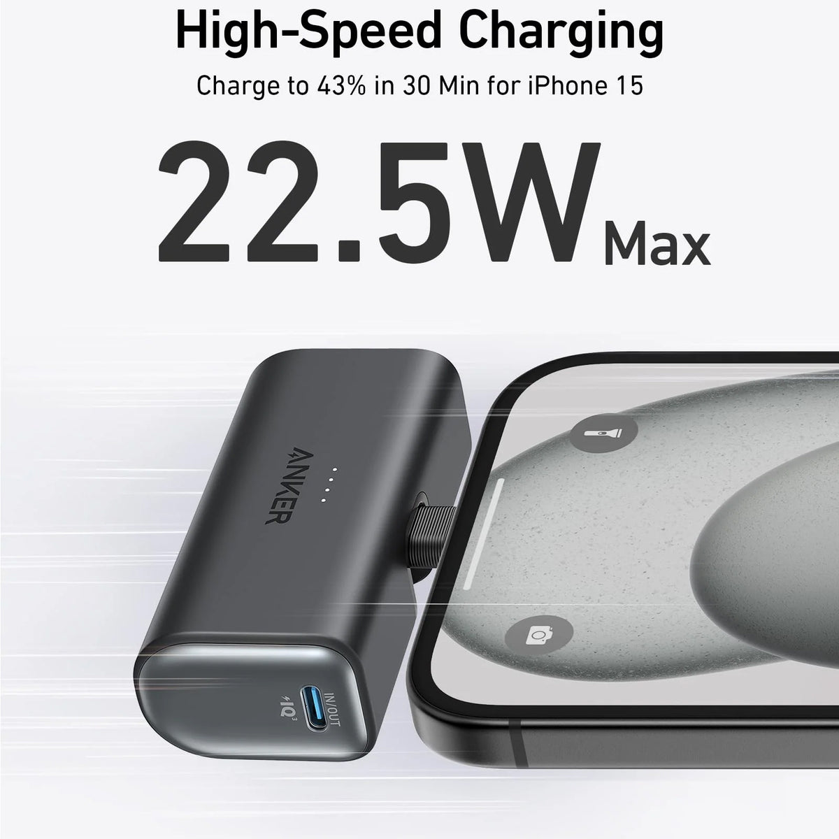 Ulkoinen akku Anker Nano, 5000mAh, 22.5W, PD, 2 x USB-C, Musta A1653H11