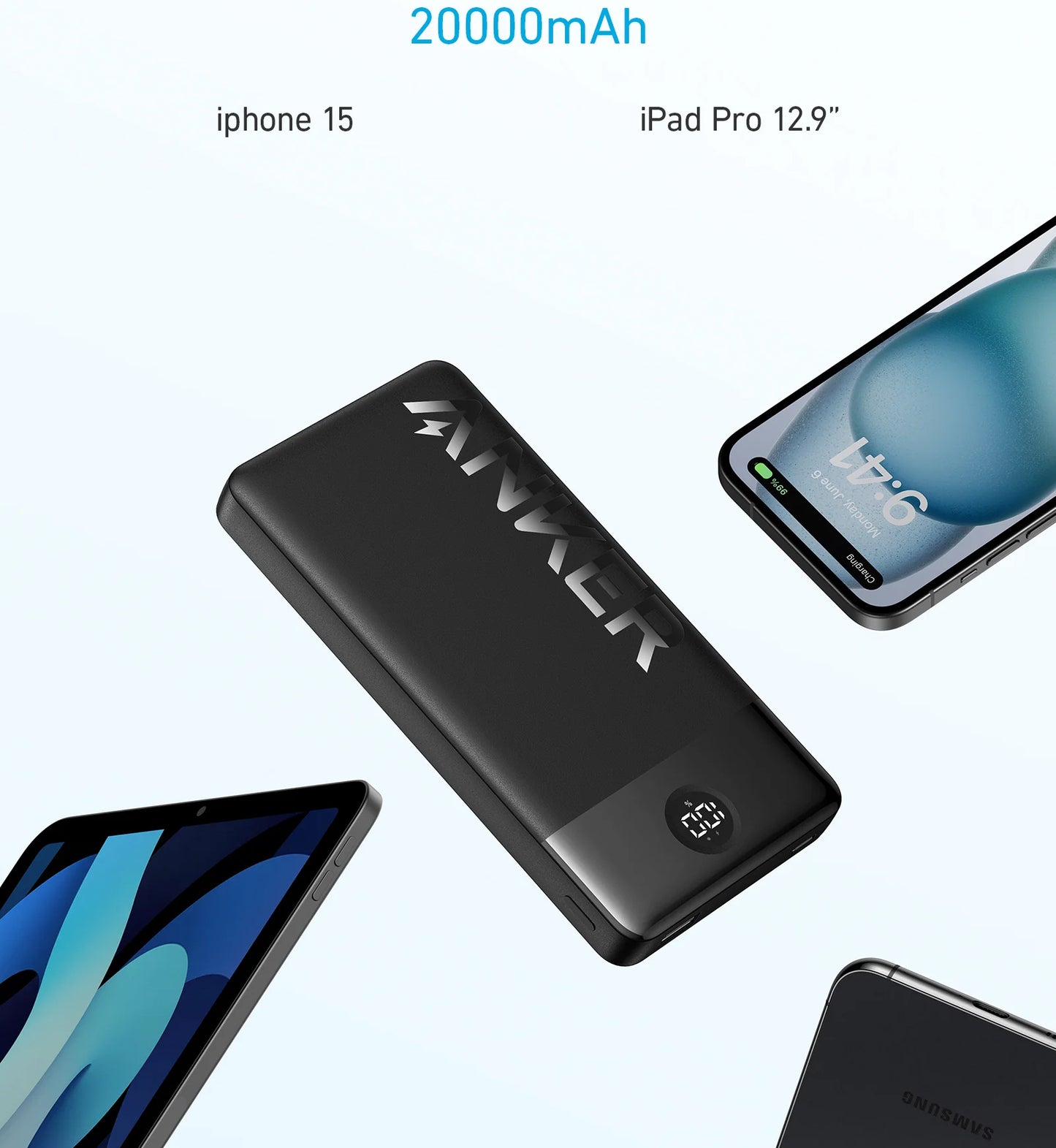 Anker PowerCore 326 ulkoinen akku, 20000mAh, 15W, 1 x USB-A - 1 x USB-C, musta A1367G11