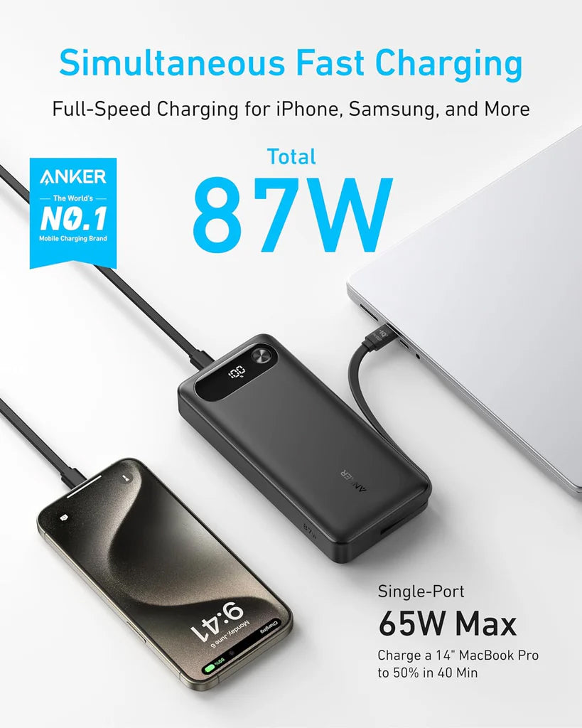 Anker PowerCore Ulkoinen Akku, 20000mAh, 87W, QC + PD, 1 x USB-A - 2 x USB-C, Musta A1383H11