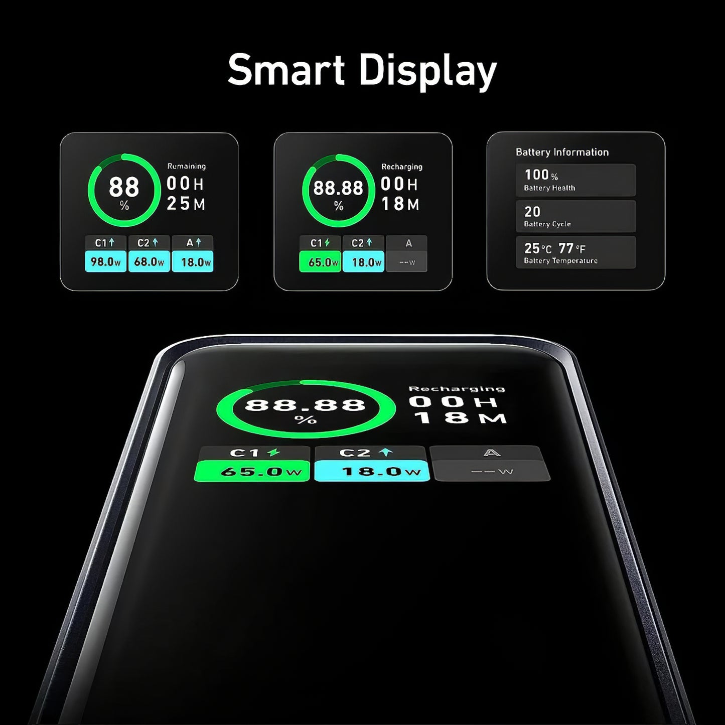 Anker Prime ulkoinen akku, 20000mAh, 200W, QC + PD, 1 x USB-A - 2 x USB-C, musta A1336011