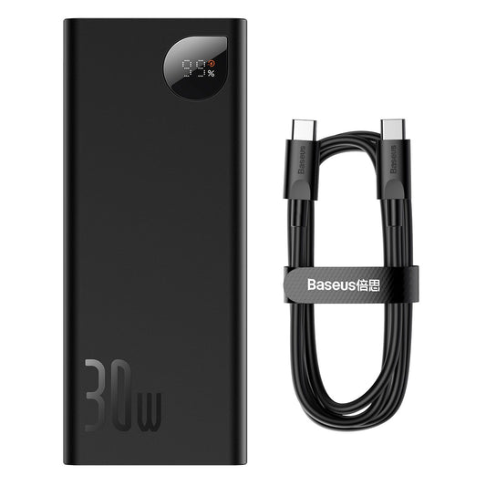 Baseus Adaman ulkoinen akku, 20000mAh, 30W, QC + PD, 1 x USB-C - 2 x USB-A, musta PPAD030001 PPAD030001 PPAD030001