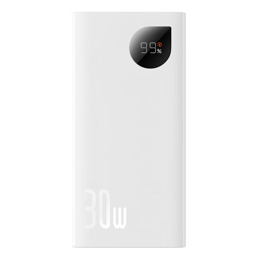 Ulkoinen akku Baseus Adaman2, 10000mAh, 30W, QC + PD, 1 x USB-C - 2 x USB-A, Valkoinen PPAD080002