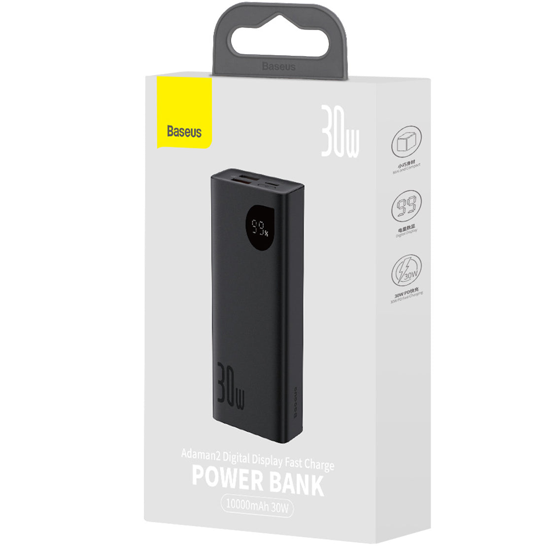 Ulkoinen akku Baseus Adaman2, 10000mAh, 30W, QC + PD, 1 x USB-C - 2 x USB-A, Musta PPAD040101