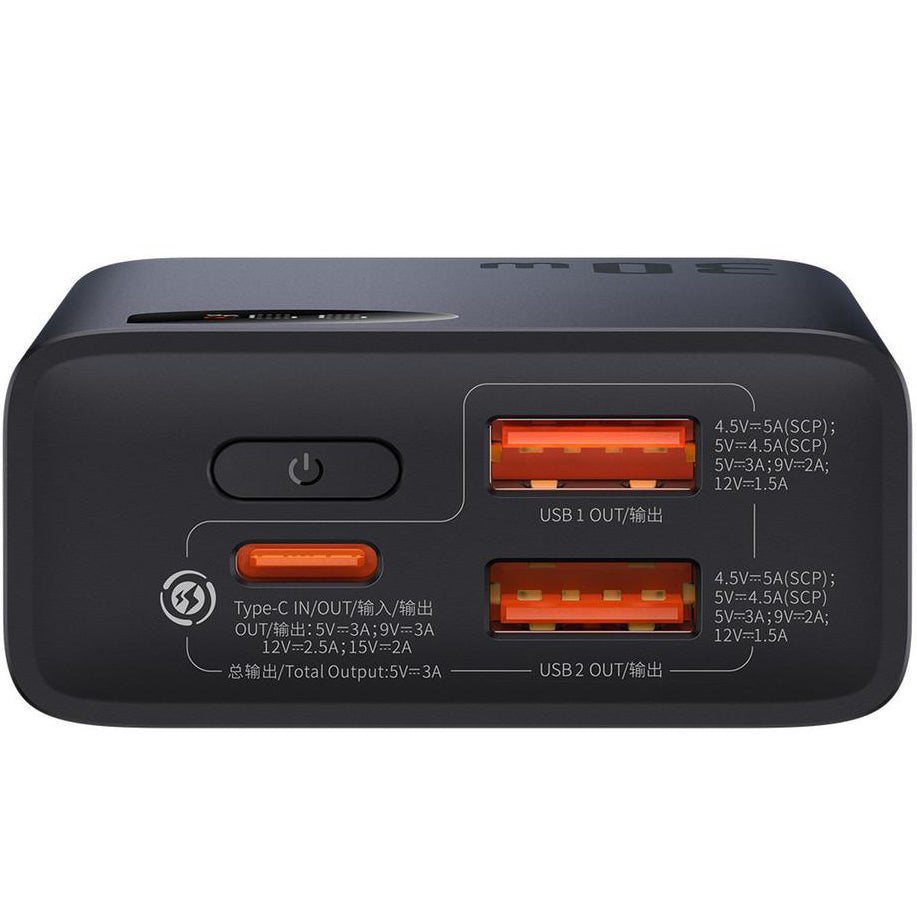 Ulkoinen akku Baseus Adaman2, 10000mAh, 30W, QC + PD, 1 x USB-C - 2 x USB-A, Musta PPAD040101