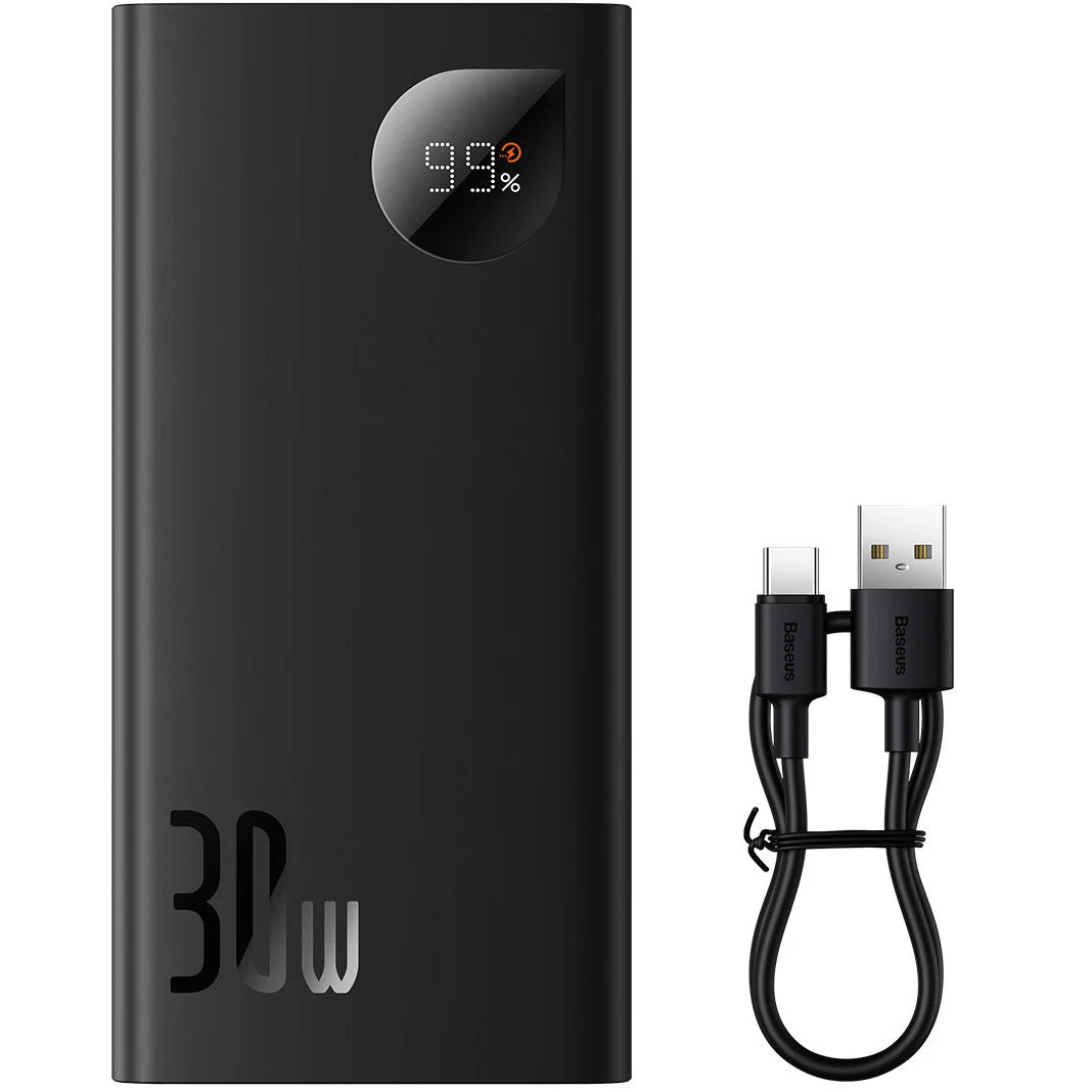 Ulkoinen akku Baseus Adaman2, 10000mAh, 30W, QC + PD, 1 x USB-C - 2 x USB-A, Musta PPAD040101