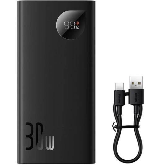 Ulkoinen akku Baseus Adaman2, 10000mAh, 30W, QC + PD, 1 x USB-C - 2 x USB-A, Musta PPAD040101