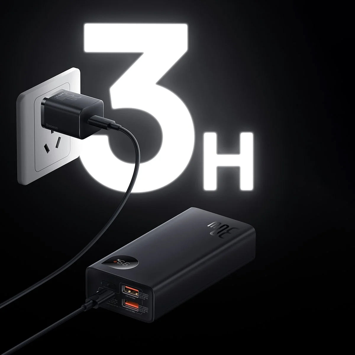 Ulkoinen akku Baseus Adaman2, 10000mAh, 30W, QC + PD, 1 x USB-C - 2 x USB-A, Musta PPAD040101