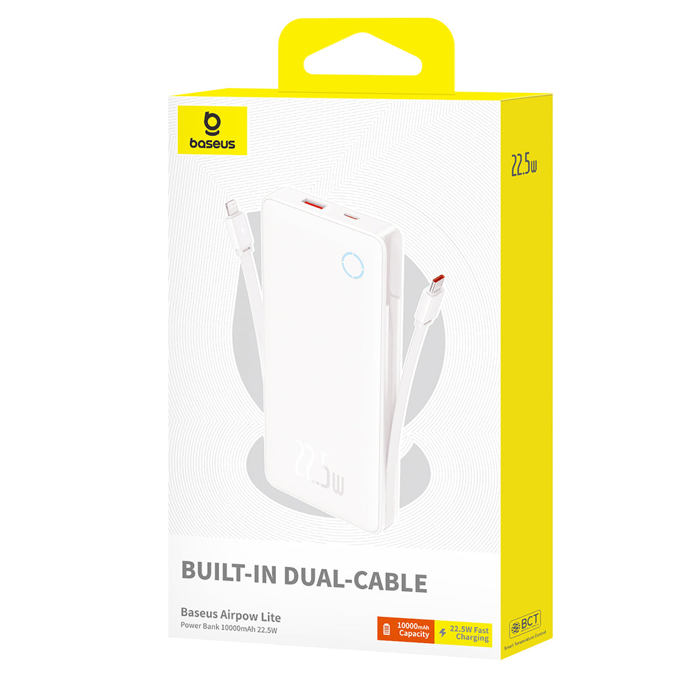 Baseus Airpow Lite ulkoinen akku, 10000mAh, 22.5W, QC + PD, 1 x Lightning - 1 x USB-A - 2 x USB-C, Valkoinen P10067501213-00