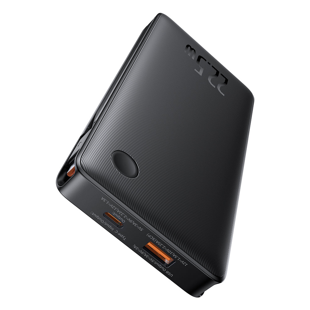 Baseus Airpow Lite -ulkoinen akku, 10000mAh, 22.5W, QC + PD, 1 x Lightning - 1 x USB-A - 2 x USB-C, Musta P10067501123-00