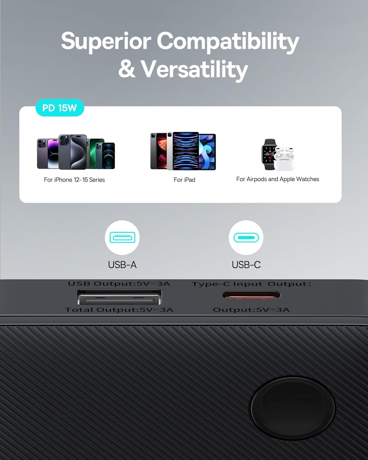 Baseus Airpow Lite ulkoinen akku, 10000mAh, 15W, 1 x USB-A - 1 x USB-C, musta P10067500123-00