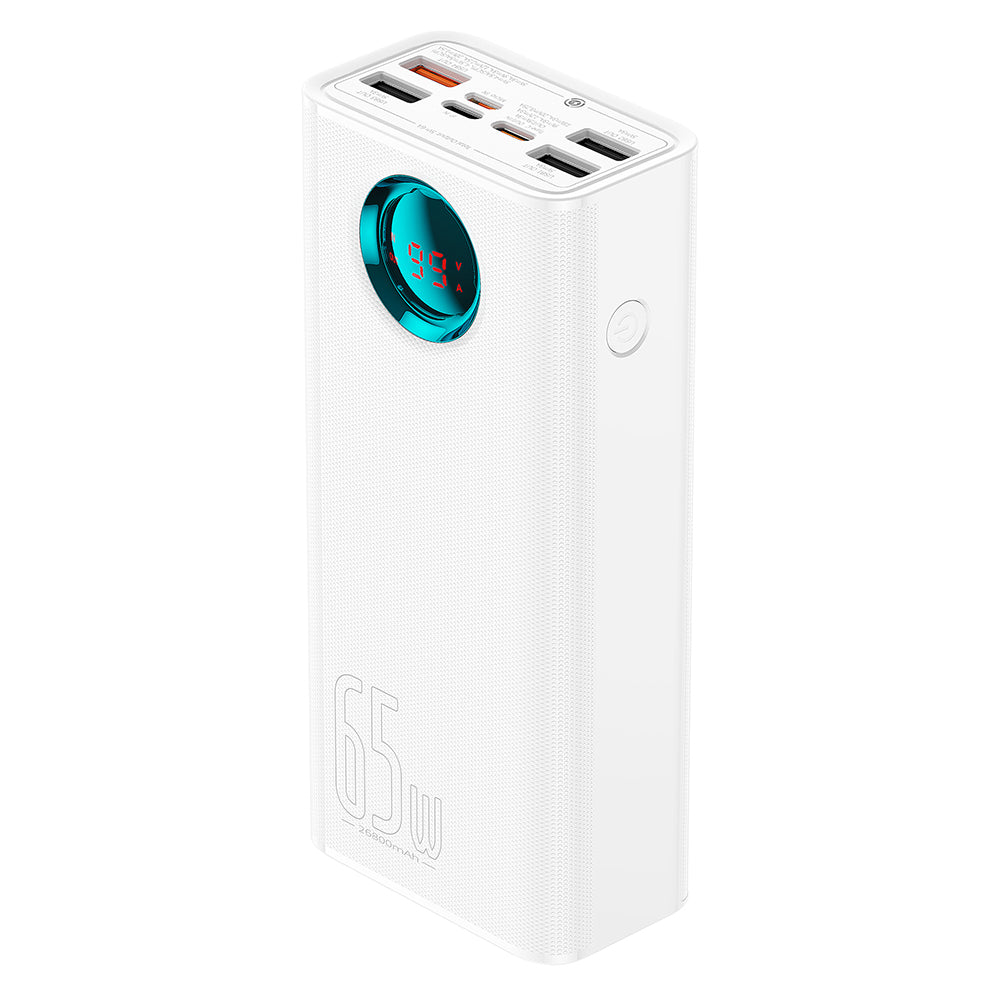 Ulkoinen akku Baseus Amblight Digital Display, 26800mAh, 65W, QC + PD, 1 x USB-C - 4 x USB-A, Valkoinen P10022402223-00