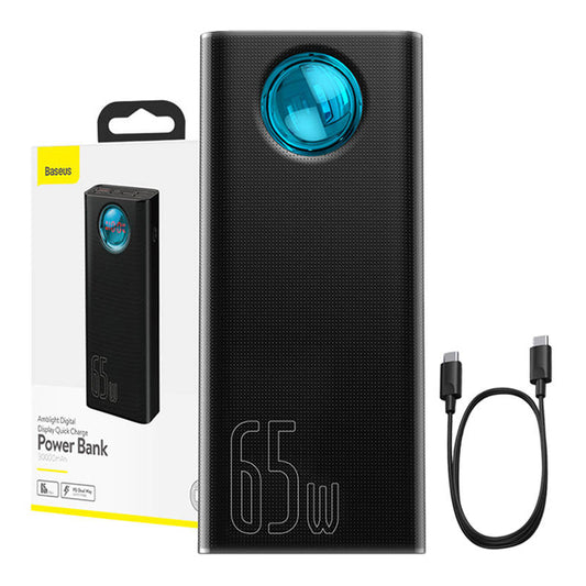 Baseus Amblight ulkoinen akku, digitaalinäyttö, 30000mAh, 65W, QC + PD, 1 x USB-C - 4 x USB-A, musta PPLG000101