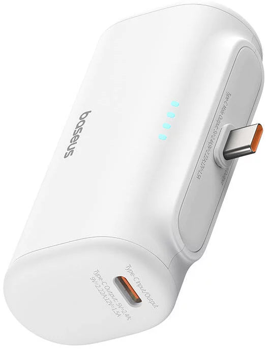 Baseus Compact Ulkoinen Akku, 5000mAh, 20W, PD, 2 x USB-C, Valkoinen P10068306213-00