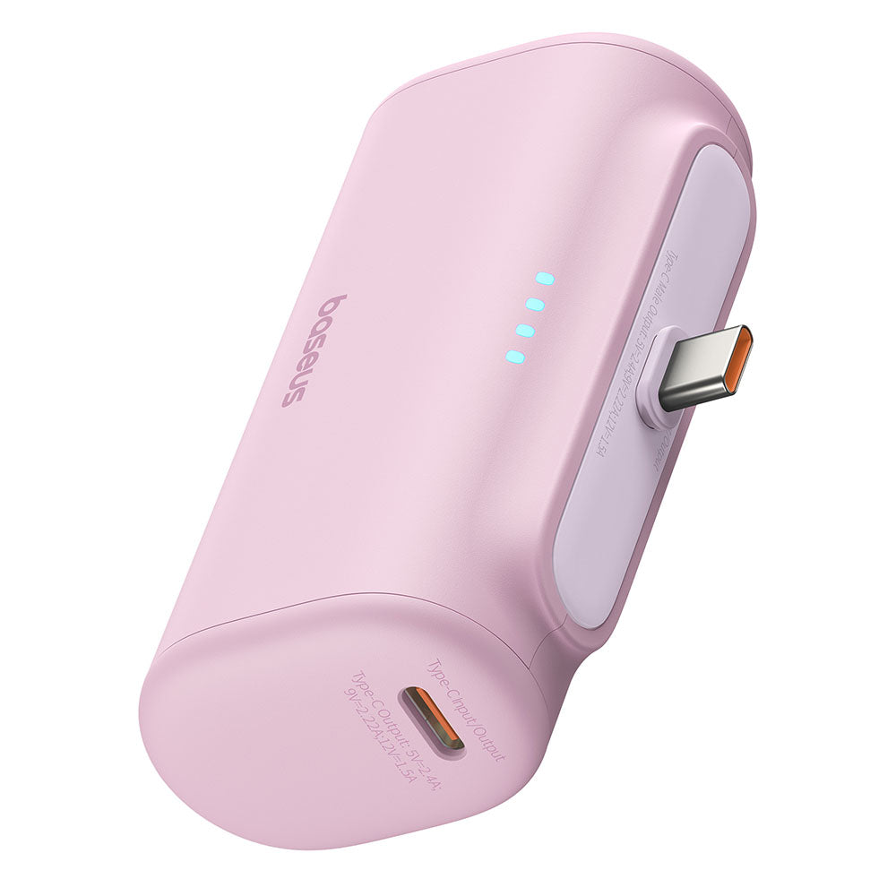 Baseus Compact Ulkoinen Akku, 5000mAh, 20W, PD, 2 x USB-C, Vaaleanpunainen P10068306413-00