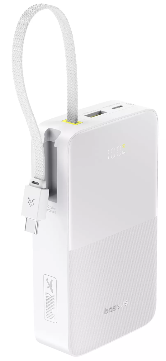 Baseus EnerFill Bipow2 Pro ulkoinen akku, 20000mAh, 22.5W, QC + PD, 1 x USB-A - 2 x USB-C, Valkoinen E0027700