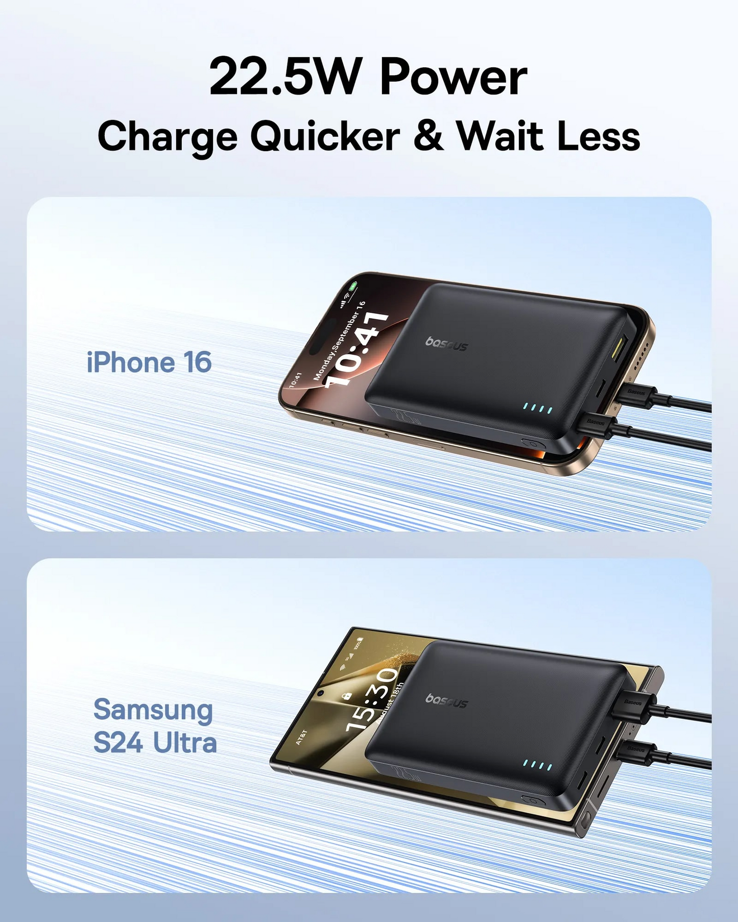 Ulkoinen akku Baseus EnerFill FP21, 10000mAh, 22.5W, QC + PD, 1 x USB-A - 2 x USB-C, Musta P1008210D123-00