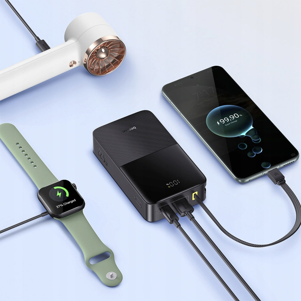 Baseus EnerFill Bipow2 Pro ulkoinen akku, 20000mAh, 22.5W, QC + PD, 1 x USB-A - 2 x USB-C, Musta E0027701