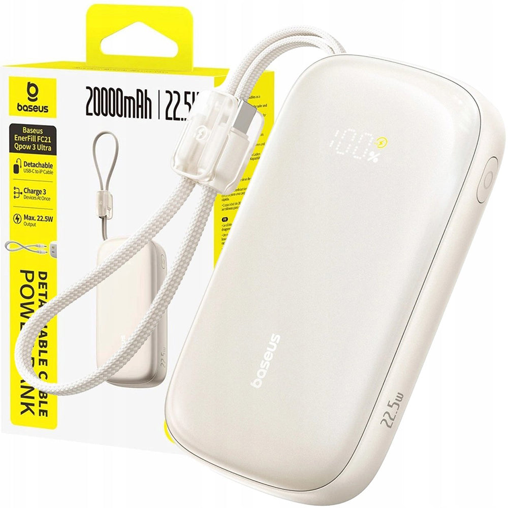 Baseus EnerFill FC21 Qpow 3 Ultra ulkoinen akku, 10000mAh, 22.5W, QC + PD, 1 x USB-A - 1 x USB-C, Beige E0027L01