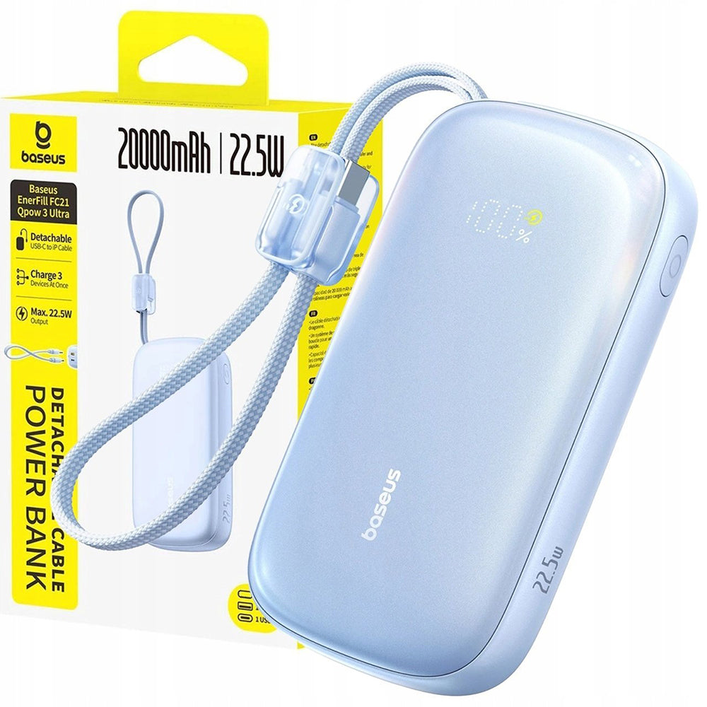 Baseus EnerFill FC21 Qpow 3 Ultra ulkoinen akku, 10000mAh, 45W, QC + PD, 1 x USB-A - 1 x USB-C, Sininen E0027Q03