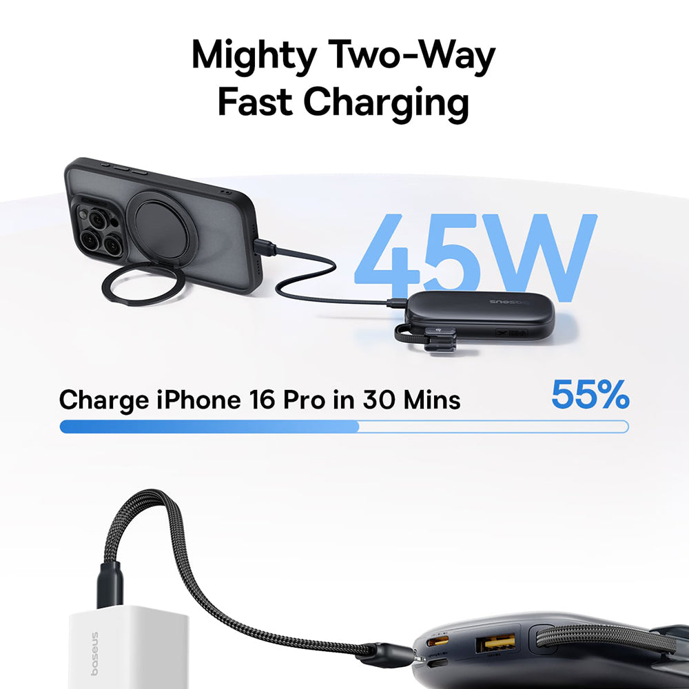 Baseus EnerFill FC21 Qpow 3 Ultra External Battery, 10000mAh, 45W, QC + PD, 1 x USB-A - 1 x USB-C, Beige E0027Q01