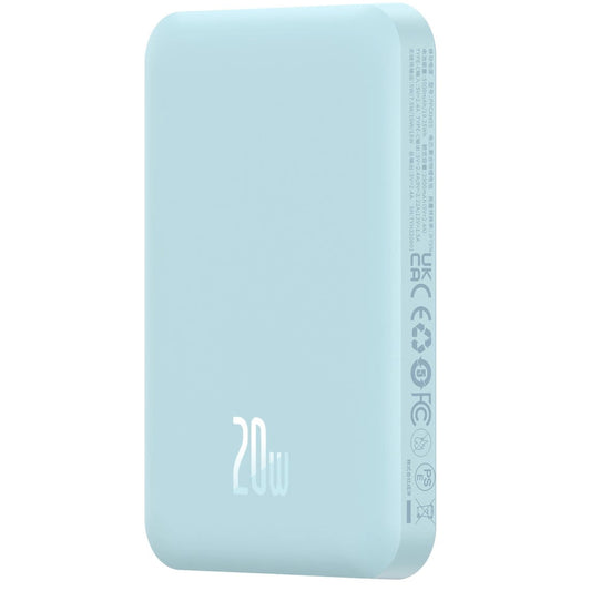 Baseus Magnetic Mini langaton ulkoinen akku, 5000mAh, 20W, PD + FQI, 1 x QI - 1 x USB-C, sininen P10022107313-00
