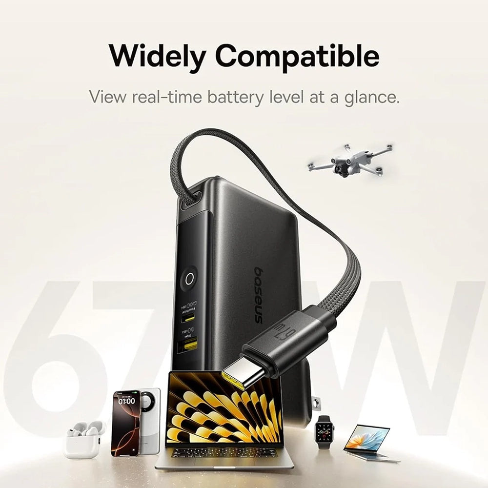 Ulkoinen akku Baseus Nomos NT11 Omni US, 10000mAh, 67W, QC + PD, 1 x USB-A - 2 x USB-C, Musta P10078807123-00