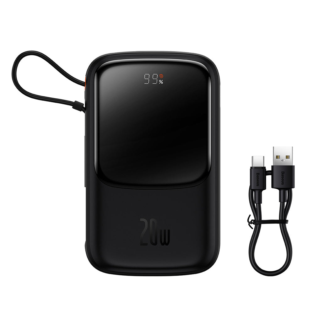 Baseus Qpow Pro ulkoinen akku, 10000mAh, 20W, QC + PD, 1 x Lightning - 1 x USB-A - 1 x USB-C, Musta PPQD020001