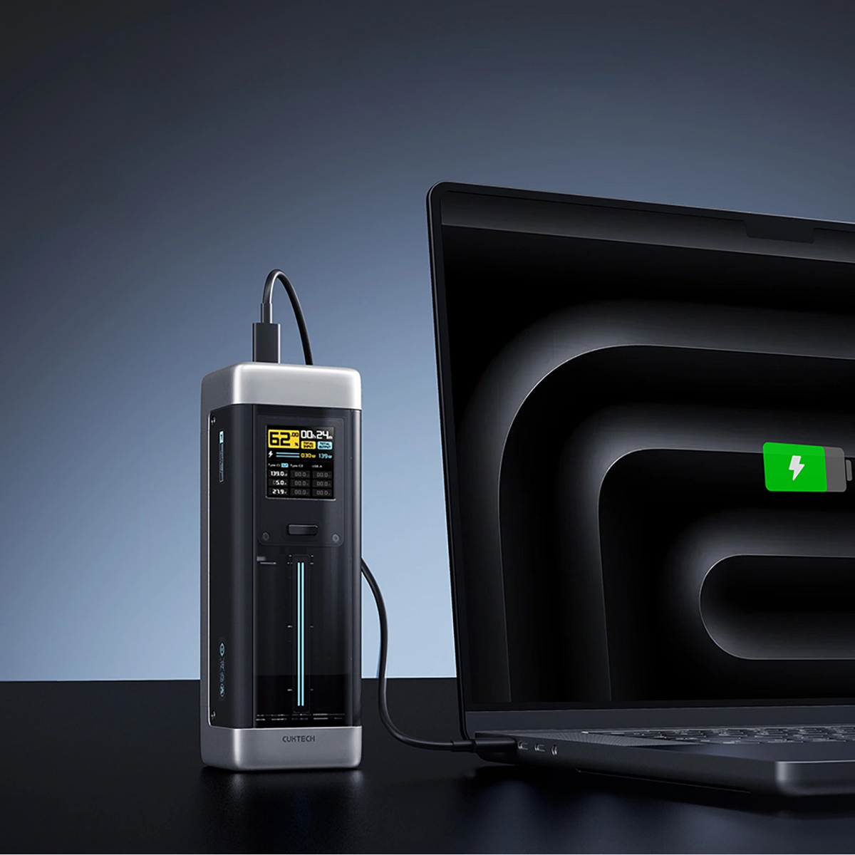 Cuktech Ulkoinen Akku, 25000mAh, 210W, QC + PD, 1 x USB-A - 2 x USB-C, Musta CUK00P23GLBK