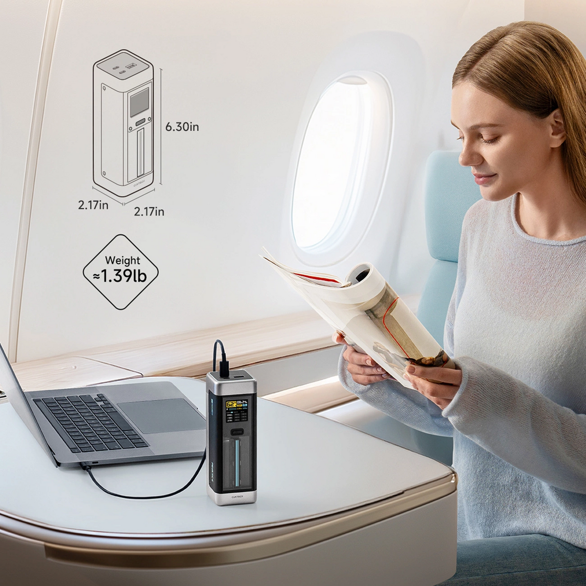 Cuktech Ulkoinen Akku, 25000mAh, 210W, QC + PD, 1 x USB-A - 2 x USB-C, Musta CUK00P23GLBK