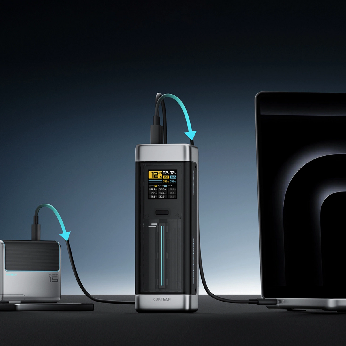 Cuktech Ulkoinen Akku, 25000mAh, 210W, QC + PD, 1 x USB-A - 2 x USB-C, Musta CUK00P23GLBK