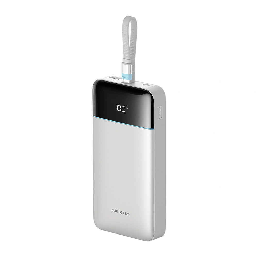 Cuktech LPB252N -varavirtalähde, 25 000 mAh, 120 W, QC + PD, 1 x USB-A – 2 x USB-C, valkoinen