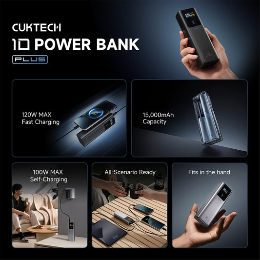Cuktech PB150P ulkoinen akku, 15000mAh, 120W, QC + PD, 1 x USB-A - 2 x USB-C, harmaa CKPB150POSGR
