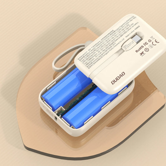 Ulkoinen akku Dudao K14, 10000mAh, 66W, QC + PD, 1 x USB-A - 1 x USB-C, Beige