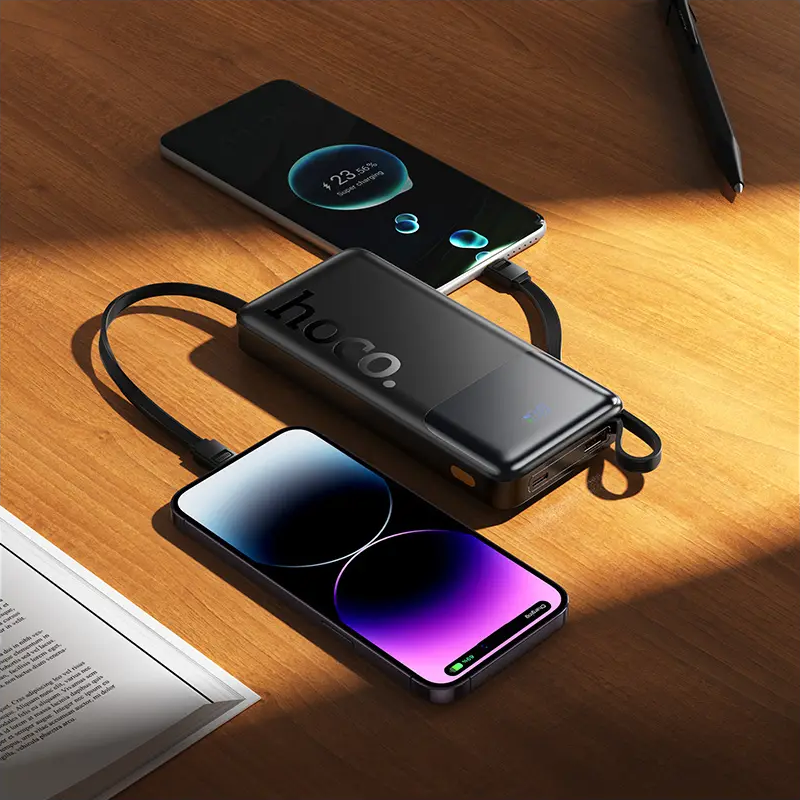 HOCO J156 Founder ulkoinen akku, 10000mAh, 22,5W, QC + PD, 1 x Lightning - 1 x microUSB - 1 x USB-A - 2 x USB-C, Musta