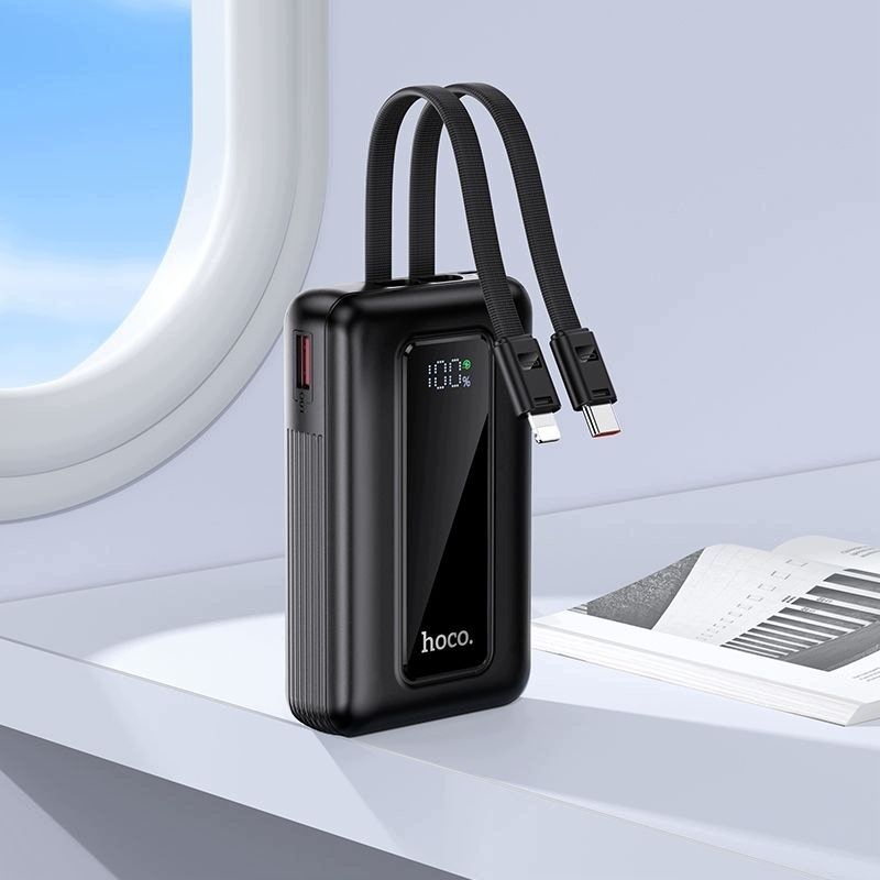 HOCO J162 Ulkoinen akku, 10000mAh, 22,5W, QC + PD, 1 x Lightning - 1 x USB-A - 2 x USB-C, Musta