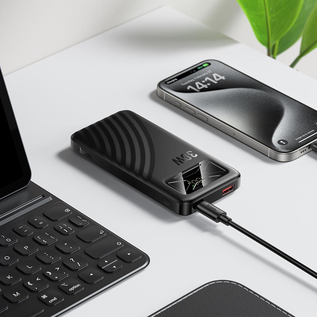 HOCO Q42 -varavirtalähde, 10000 mAh, 30 W, QC + PD, 1 x USB-A - 1 x USB-C, musta