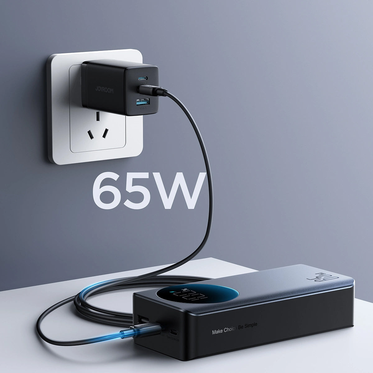 Ulkoinen akku Joyroom JR-PBF05, 30000mAh, 65W, QC + PD, 1 x USB-A - 2 x USB-C, Musta