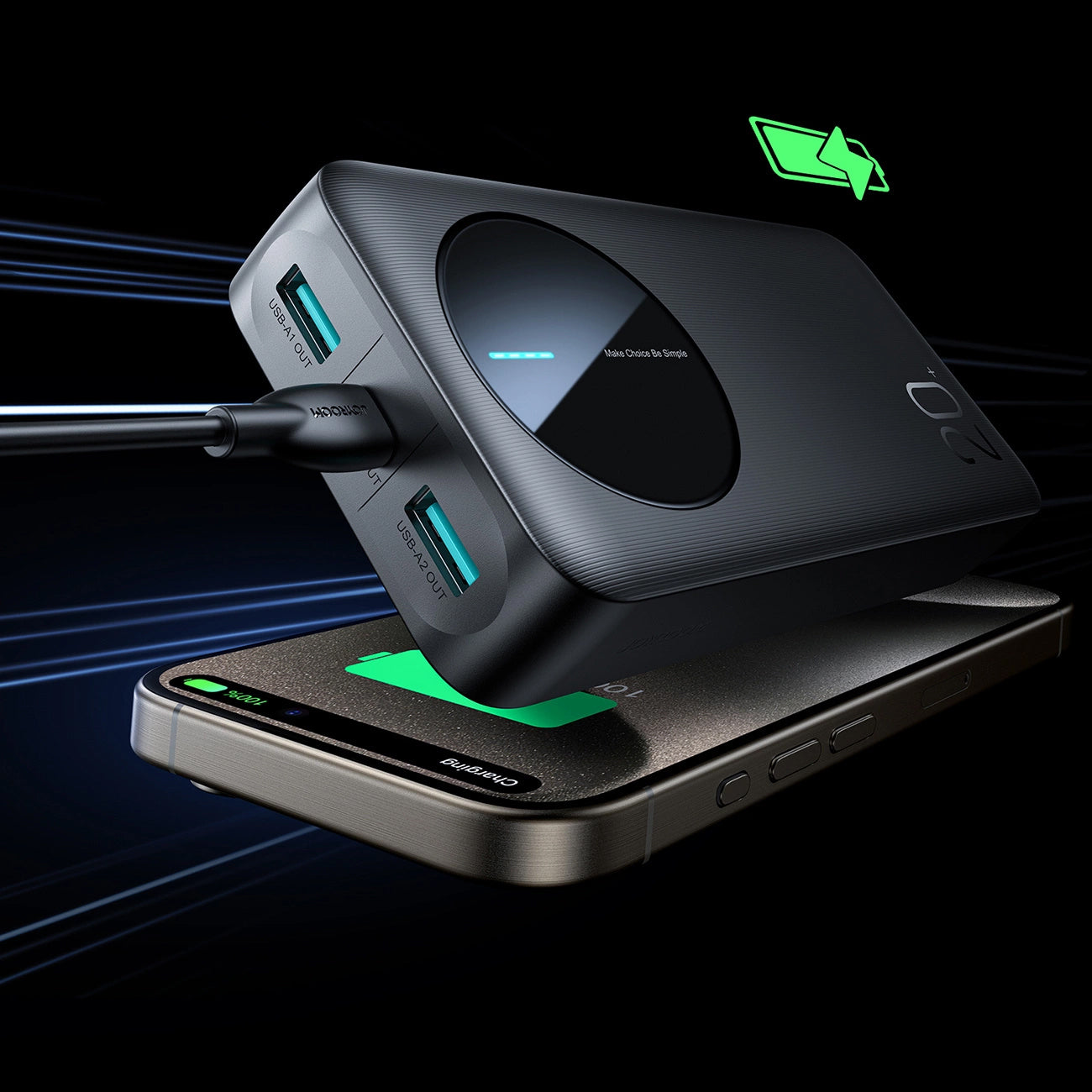 Ulkoinen akku Joyroom JR-PBF14, 20000mAh, 12W, 1 x USB-C - 2 x USB-A, Musta