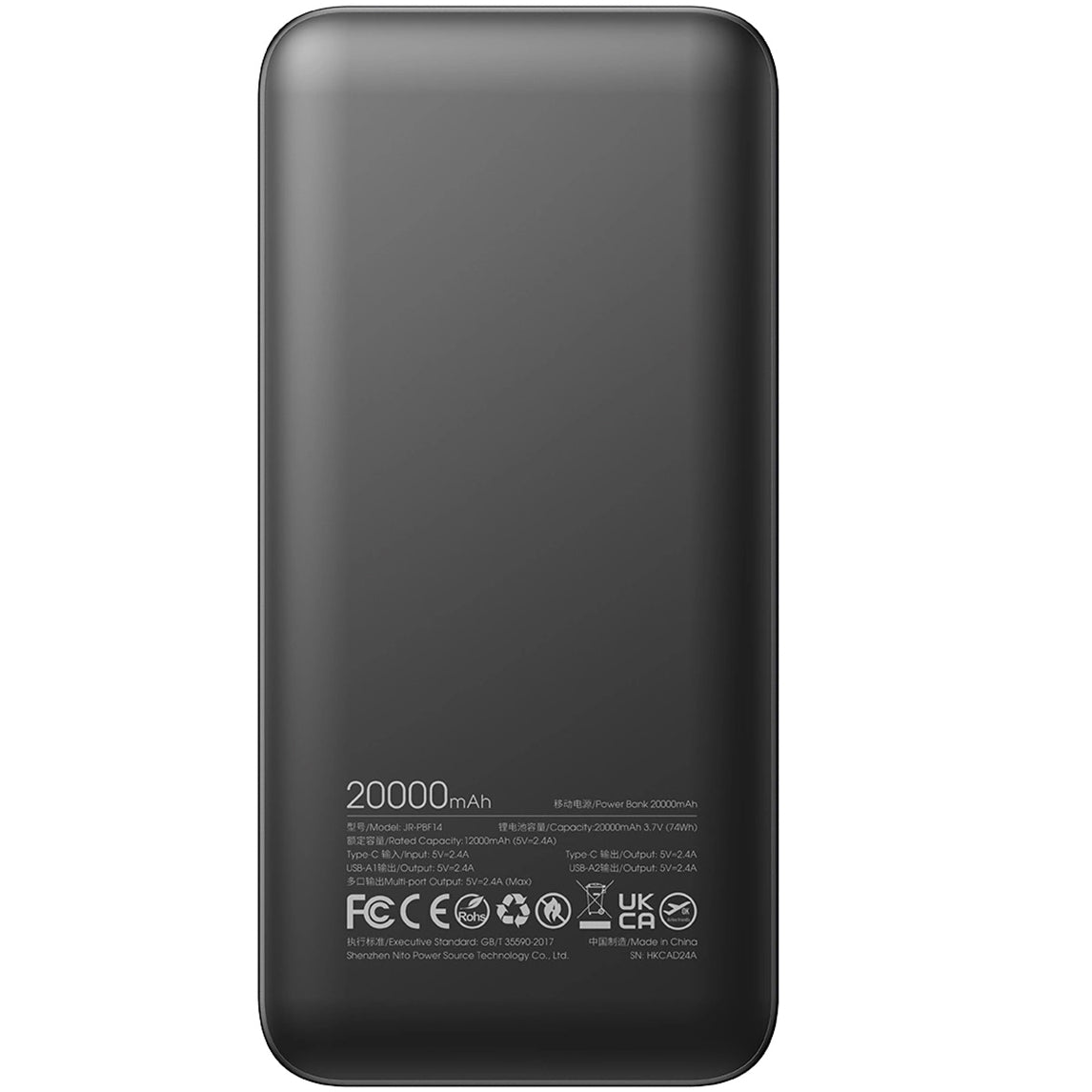 Ulkoinen akku Joyroom JR-PBF14, 20000mAh, 12W, 1 x USB-C - 2 x USB-A, Musta