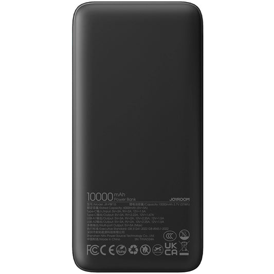 Ulkoinen akku Joyroom JR-PBF15, 10000mAh, 22.5W, QC + PD, 1 x USB-C - 2 x USB-A, musta