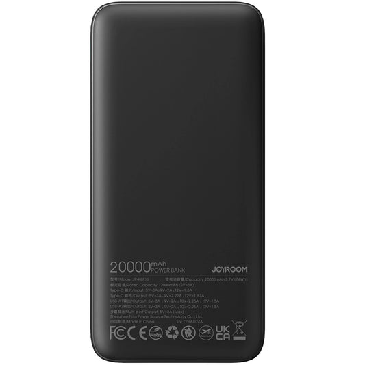 Joyroom JR-PBF16 ulkoinen akku, 20000mAh, 22.5W, QC + PD, 1 x USB-C - 2 x USB-A, musta