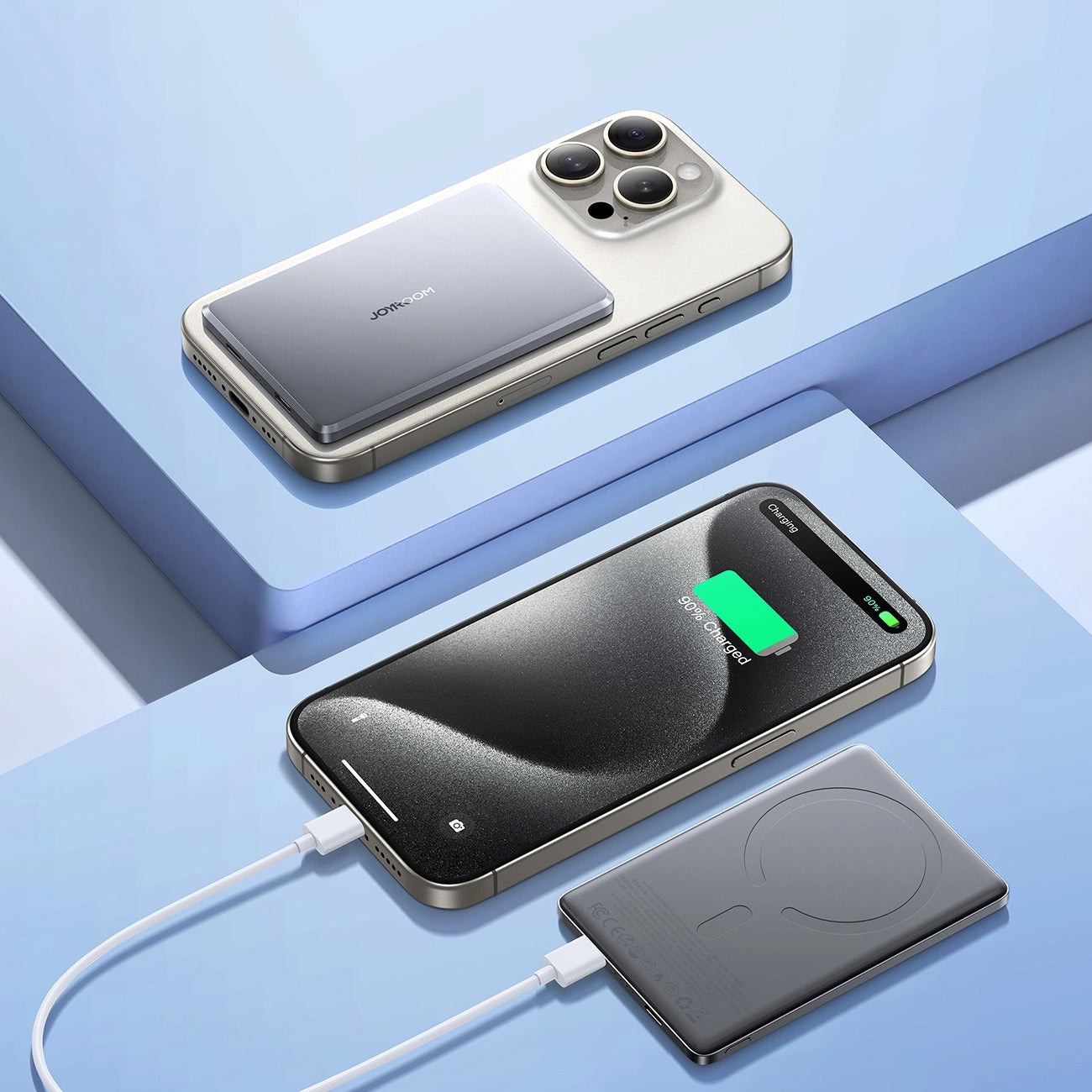 Langaton ulkoinen akku Joyroom JR-PBM08, 5000mAh, 20W, PD + FQI, 1 x QI - 1 x USB-C, Harmaa