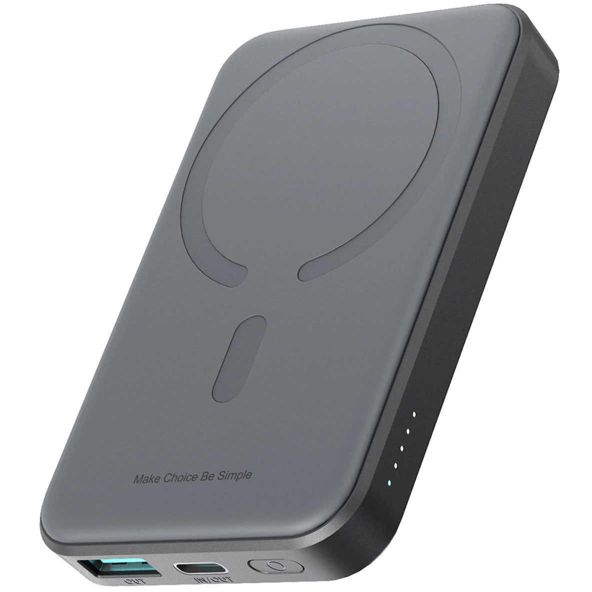 Langaton Joyroom JR-W020 Mini -ulkoinen akku, 5000mAh, 20W, QC + PD + FQI, 1 x QI - 1 x USB-A - 1 x USB-C, Musta