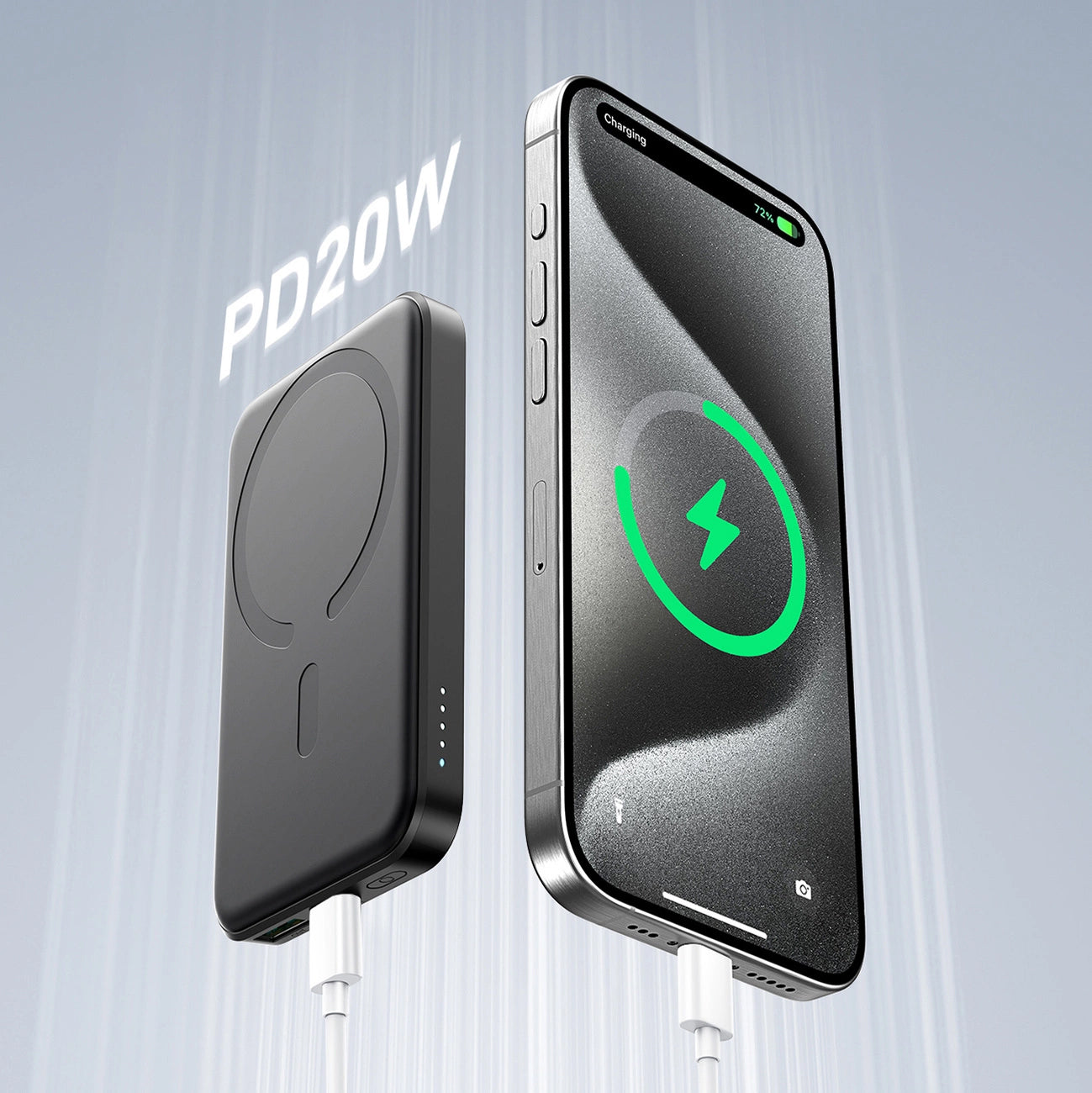 Langaton Joyroom JR-W020 Mini -ulkoinen akku, 5000mAh, 20W, QC + PD + FQI, 1 x QI - 1 x USB-A - 1 x USB-C, Musta