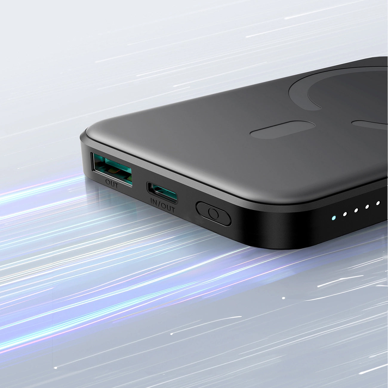 Langaton Joyroom JR-W020 Mini -ulkoinen akku, 5000mAh, 20W, QC + PD + FQI, 1 x QI - 1 x USB-A - 1 x USB-C, Musta