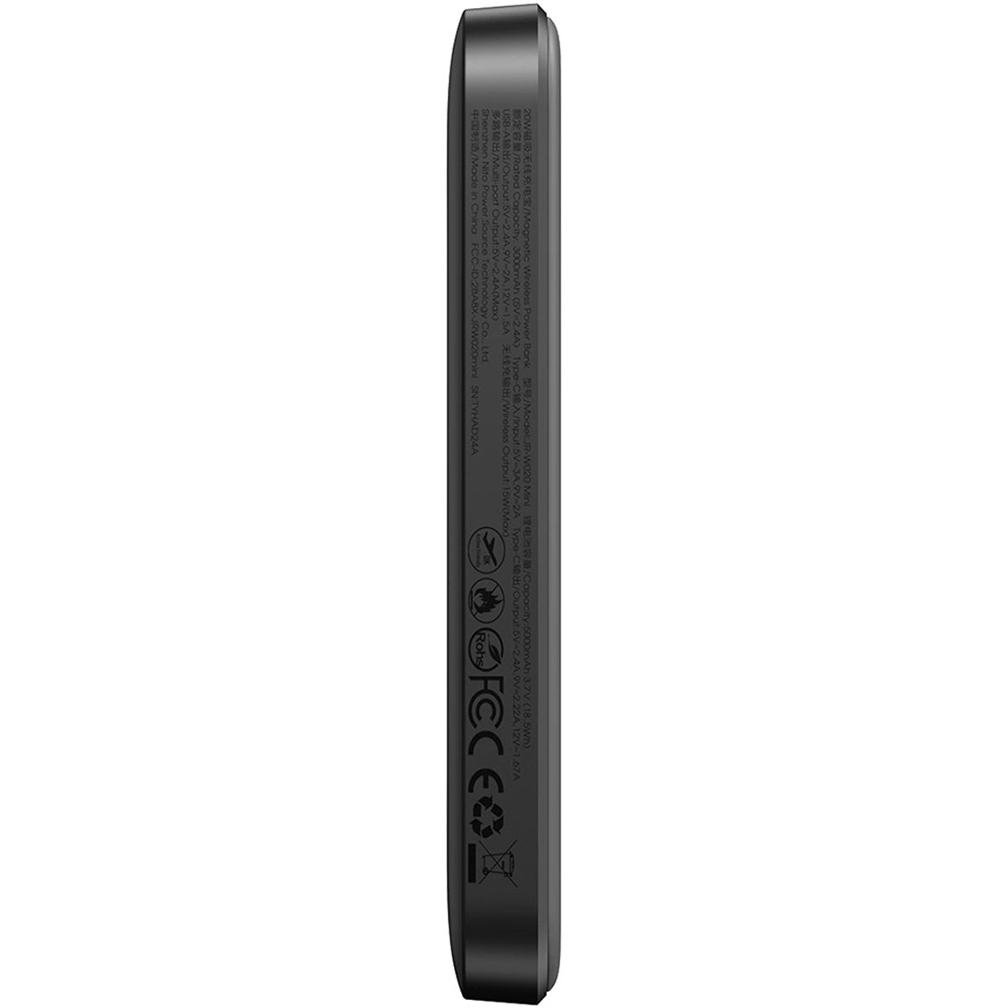 Langaton Joyroom JR-W020 Mini -ulkoinen akku, 5000mAh, 20W, QC + PD + FQI, 1 x QI - 1 x USB-A - 1 x USB-C, Musta