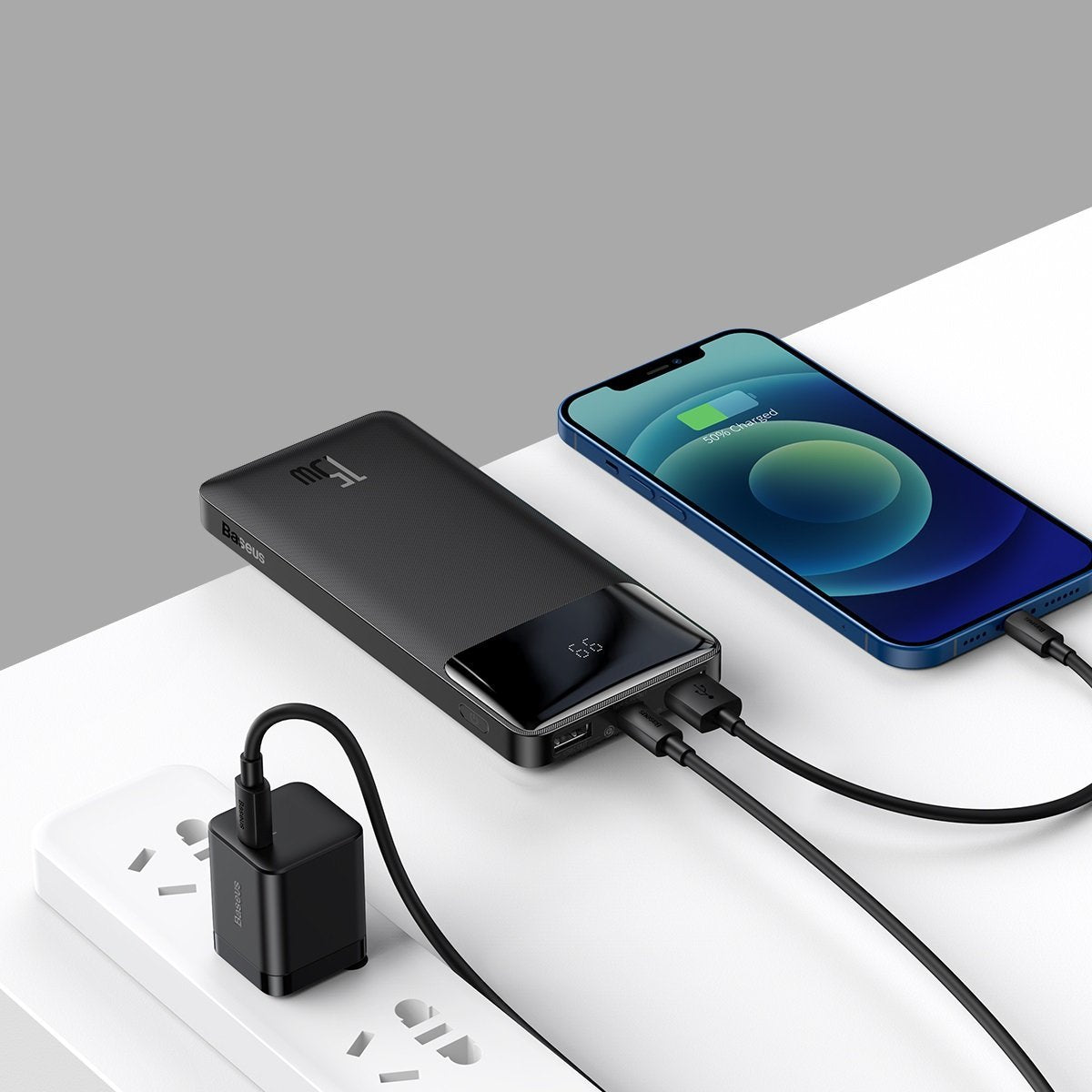 Baseus Bipow ulkoinen akku, 10000mAh, 15W, 1 x USB-C - 2 x USB-A, musta PPBD050001