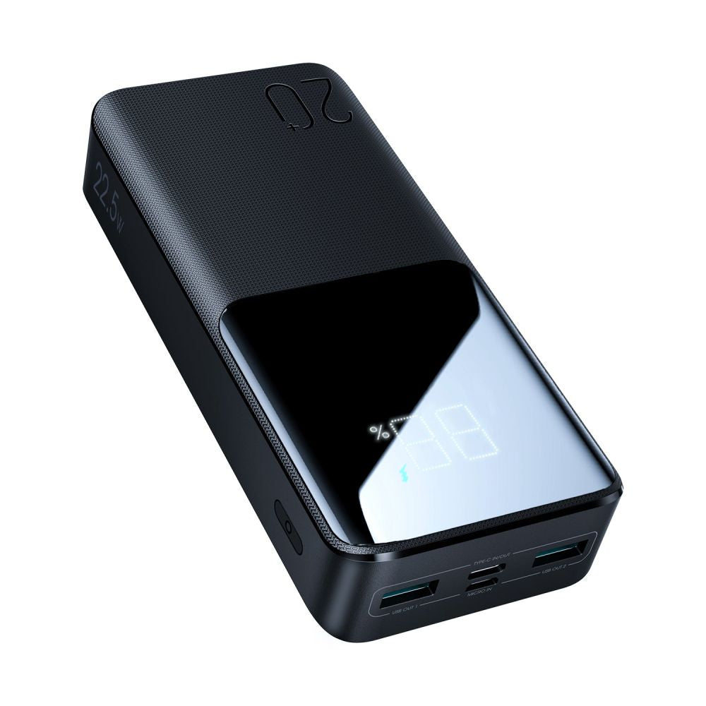 Joyroomin ulkoinen akku, 20000mAh, 22.5W, QC + PD, 1 x USB-C - 2 x USB-A, Musta JR-QP192